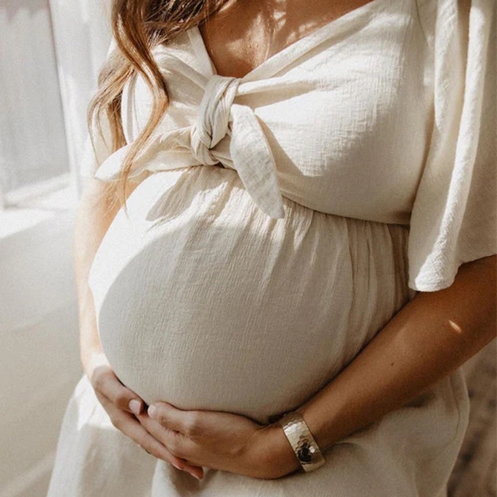 Cream Maternity Dress with Bow Detail